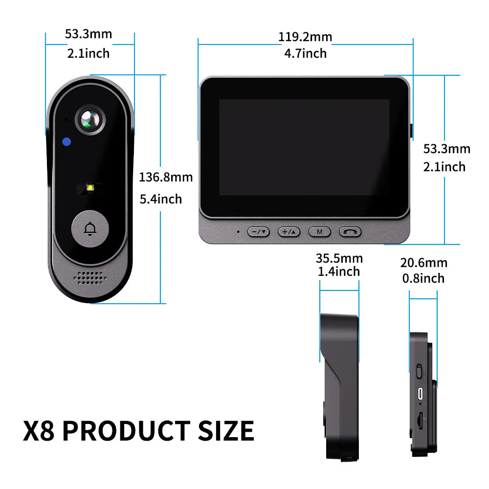 4.3Inch 2.4G Wireless Video Doorbell Camera WiFi Smart Intercom Door Bell Smart Home Security Motion Detect Night Vision