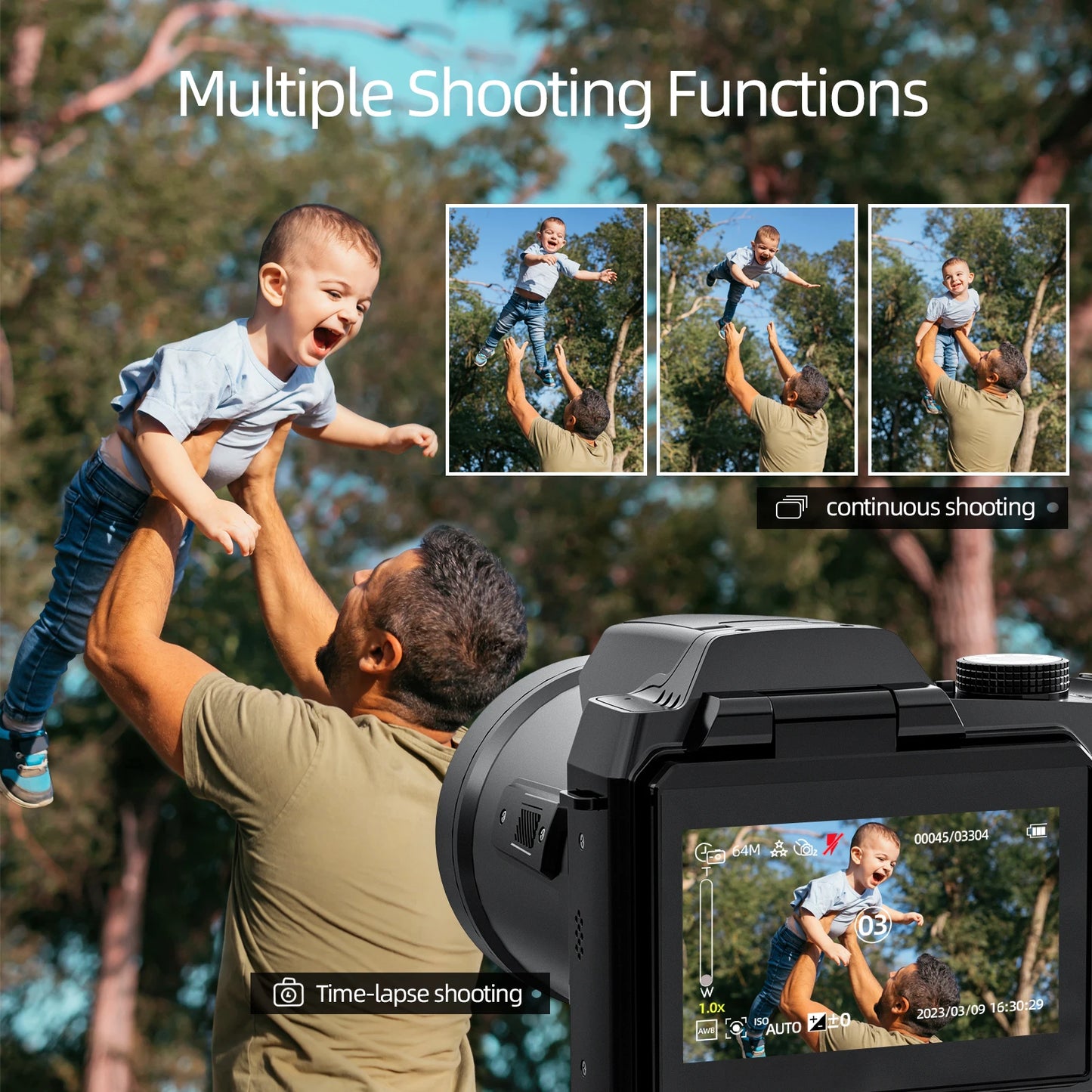NBD 64MP Digital Camera for Photography, 4K Vlogging Camera with 3’’ Flip Screen,16X Digital Zoom,2 Batteries, 32GB TF Card