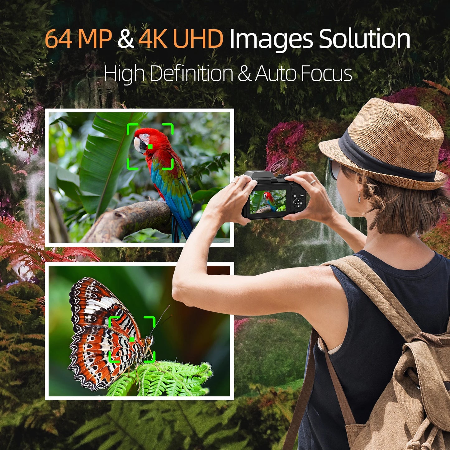 NBD 64MP Digital Camera for Photography, 4K Vlogging Camera with 3’’ Flip Screen,16X Digital Zoom,2 Batteries, 32GB TF Card